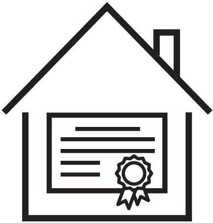 ícone de casa e certificado