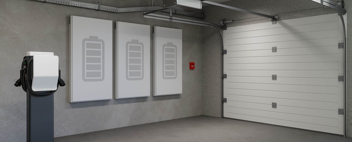 A battery storage system in a Massachusetts residence garage
